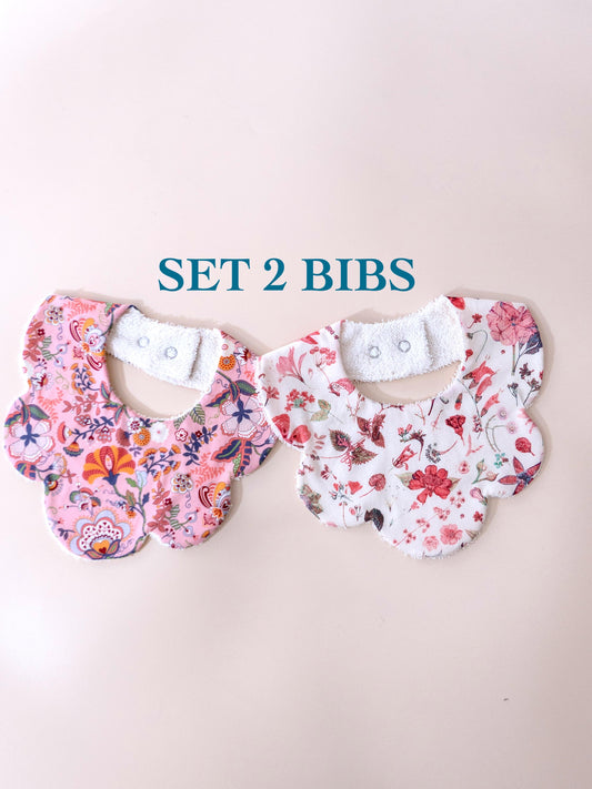 Liberty London Baby Bib Set: Floral Print Cotton Scallop Edge