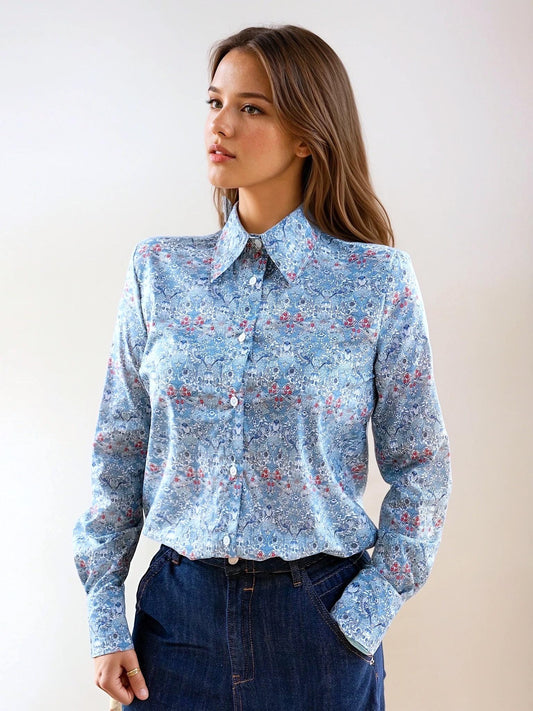 Liberty London Floral Print Shirt: Long Sleeve Cotton Blouse