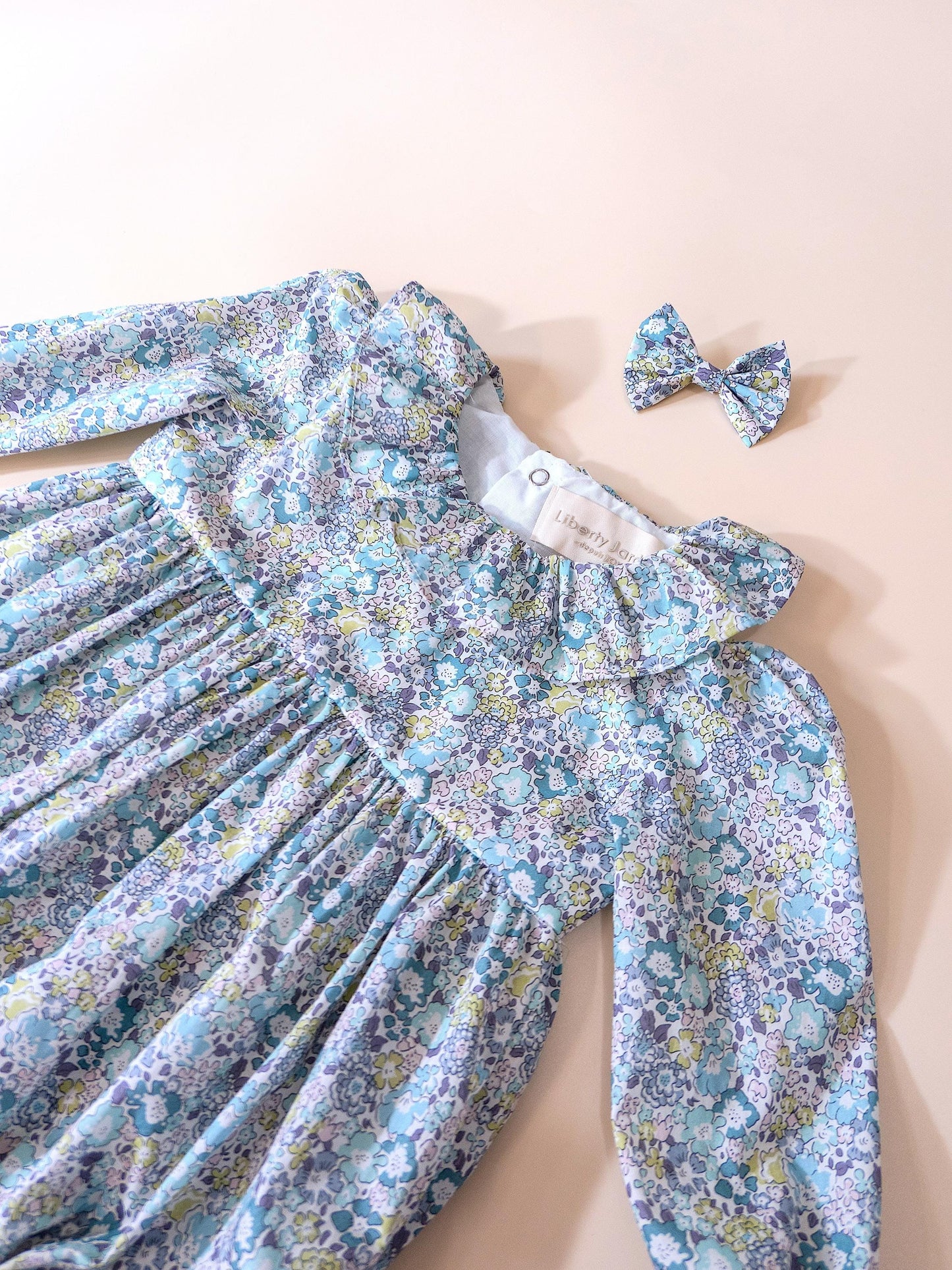 Long Sleeve Liberty London Baby Bubble Romper Playsuit With Pierrot Collar