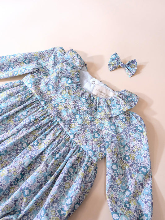 Long Sleeve Liberty London Baby Bubble Romper Playsuit With Pierrot Collar