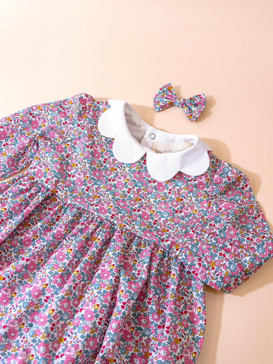 Liberty London Long Sleeve Baby Bubble: Floral Print Cotton Playsuit, Baby Girl Onesie