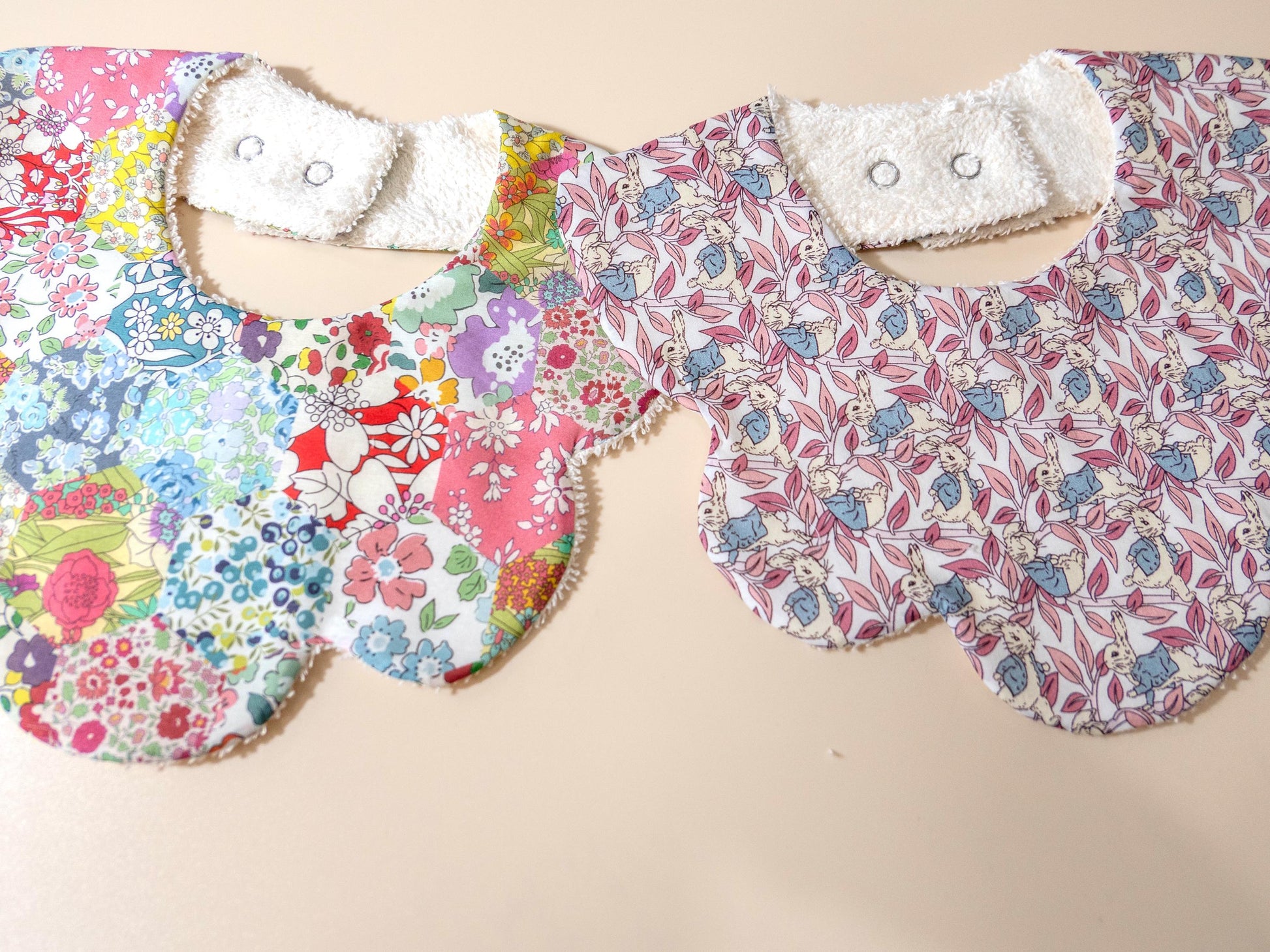 Liberty London Baby Bib Set: Floral Print Cotton Scallop Edge