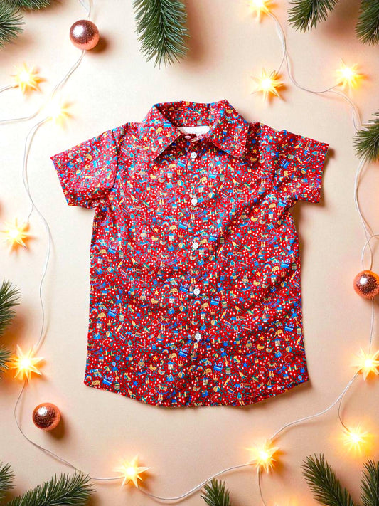 CHRISTMAS Liberty London Boy Shirt: Button Up, Short Sleeves