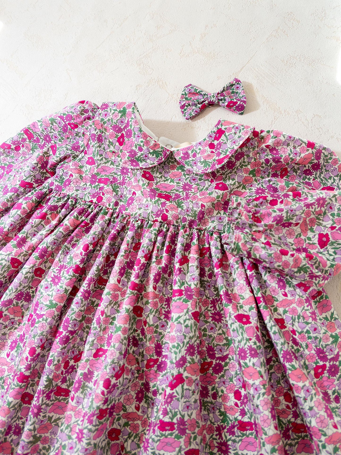 Liberty London Long Sleeves Floral Print Dress, Peter Pan Collar Cotton Tana Lawn Dress