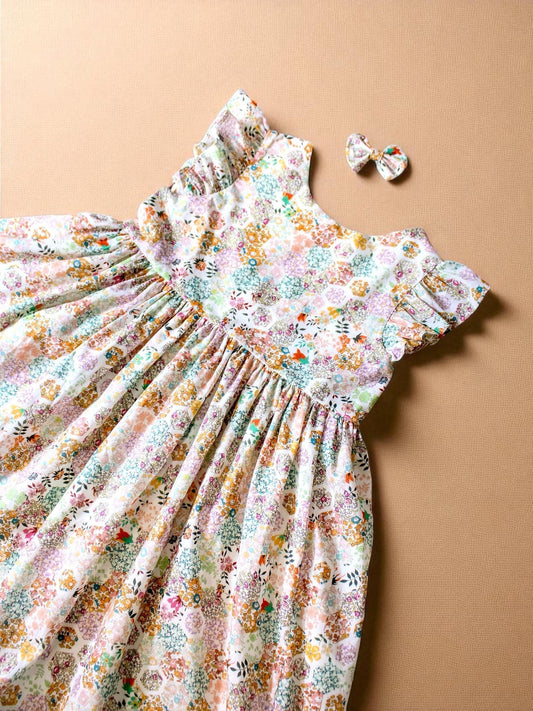 Liberty London Patchwork Sleeveless Sun Dress, Handmade Ditsy Botanical Floral Print Tana Lawn Dress