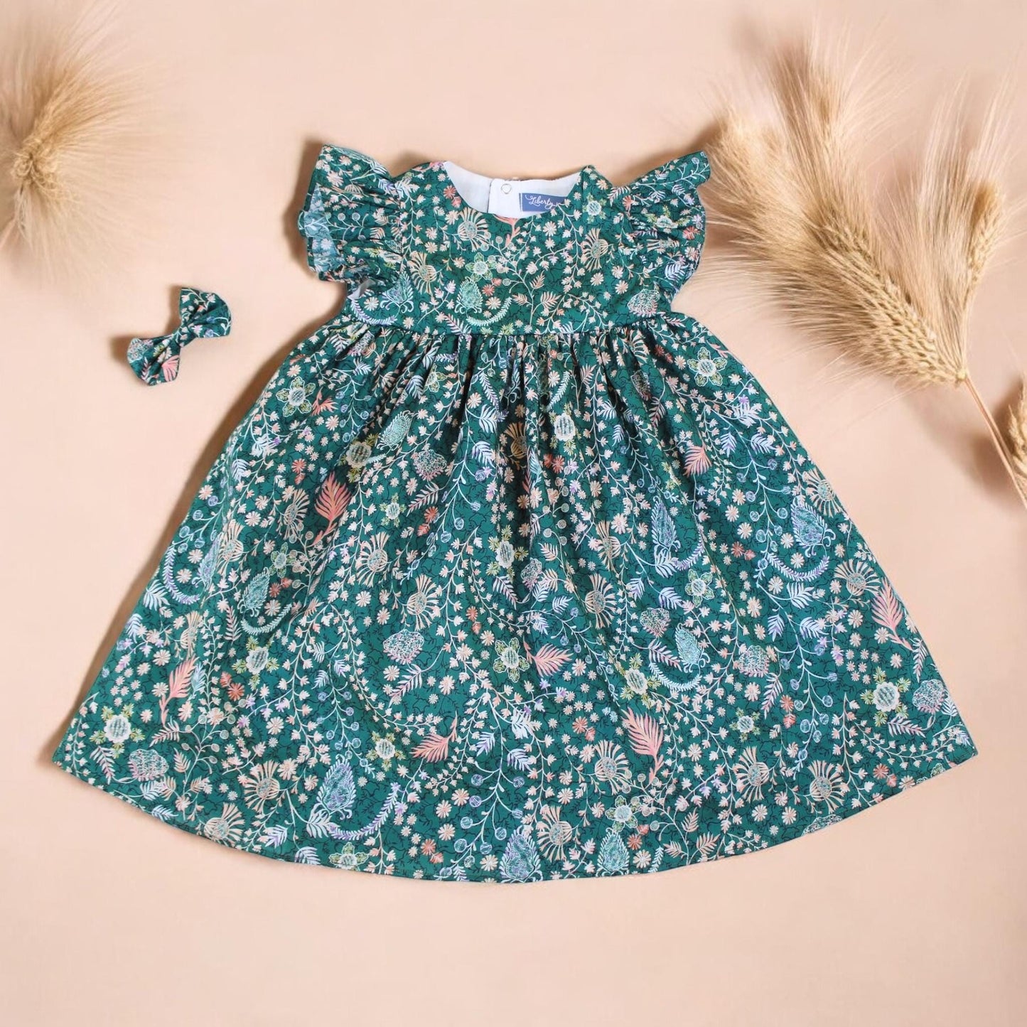 Liberty London Sleeveless Flower Girl Sun Dress: Ruffle Flutter Shoulder, Ditsy Floral Print