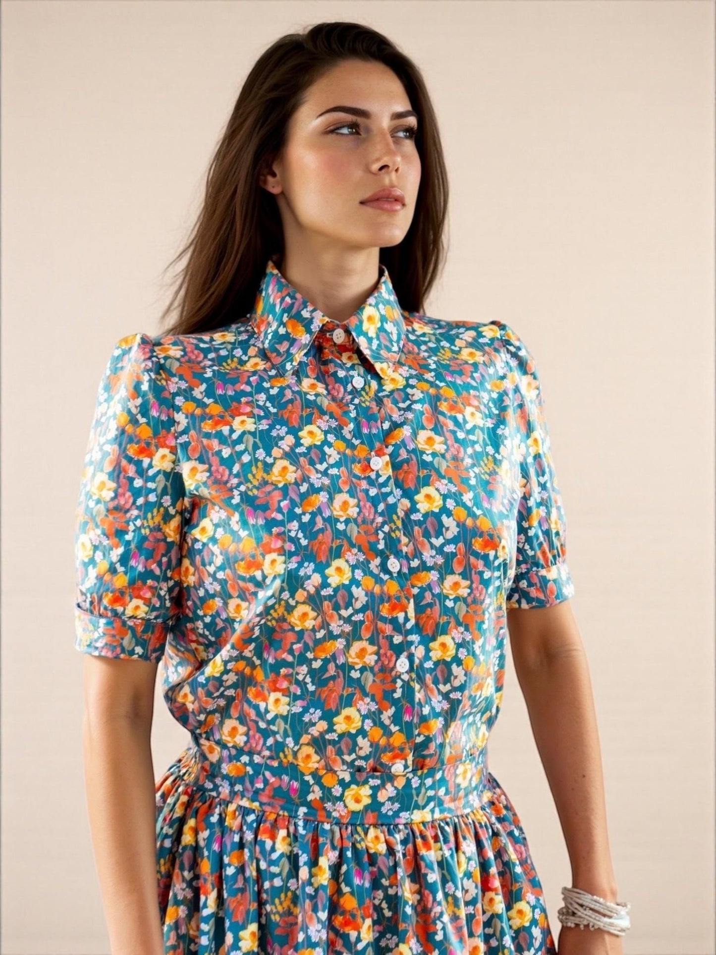 Liberty London Floral Midi Skirt, Elastic Waist Cotton A-Line