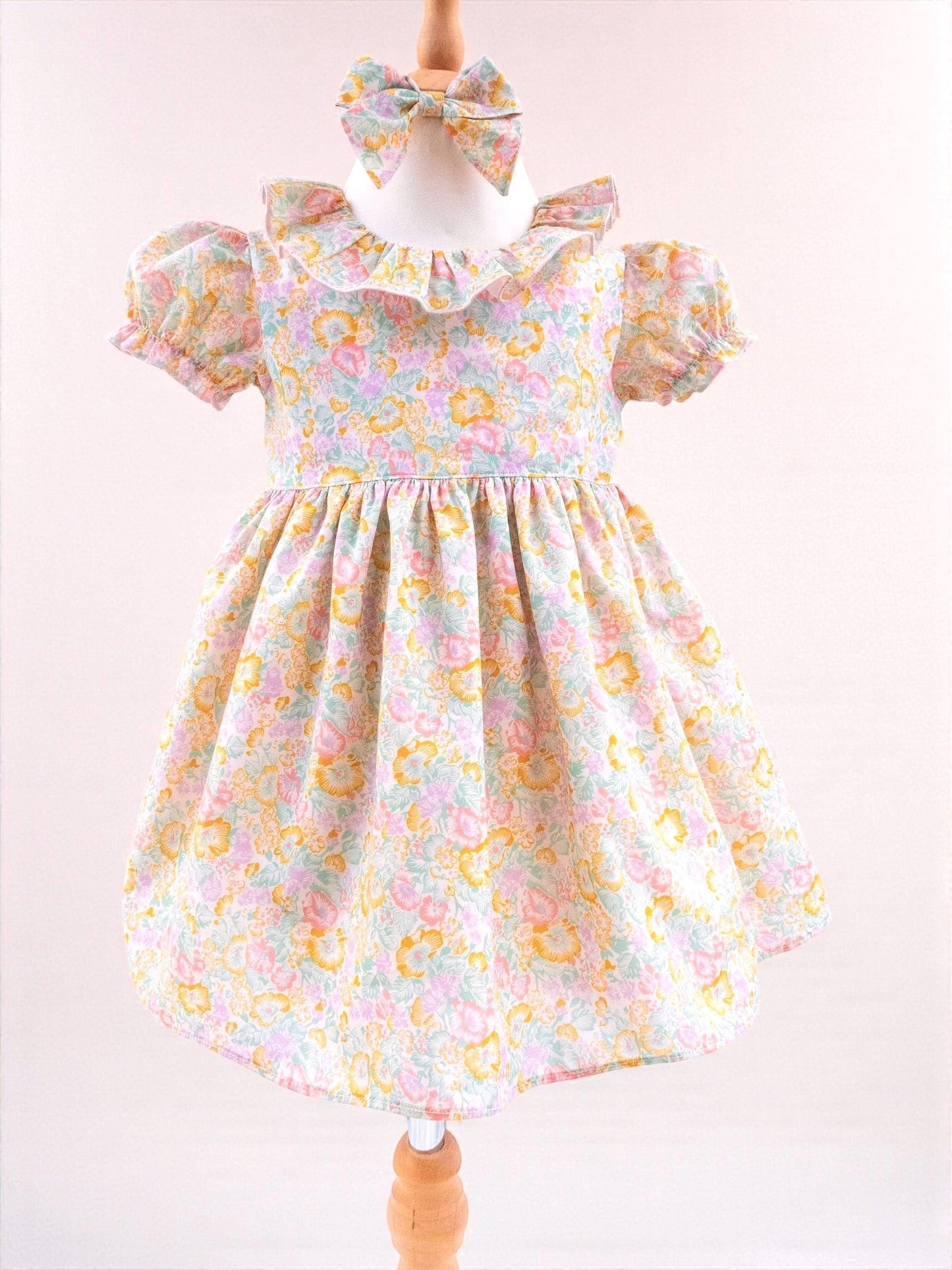 Liberty London Floral Baby Dress, Ruffle Collar, Balloon Sleeves, Size 2Y
