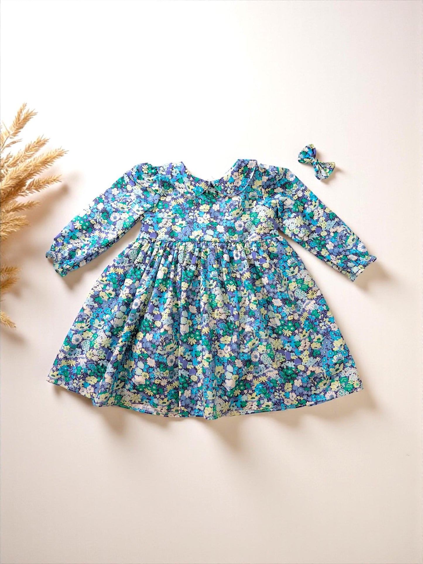 Liberty Long Sleeve Dress Peter Pan Collar: Autumn Winter Dress, Ditsy Floral Print