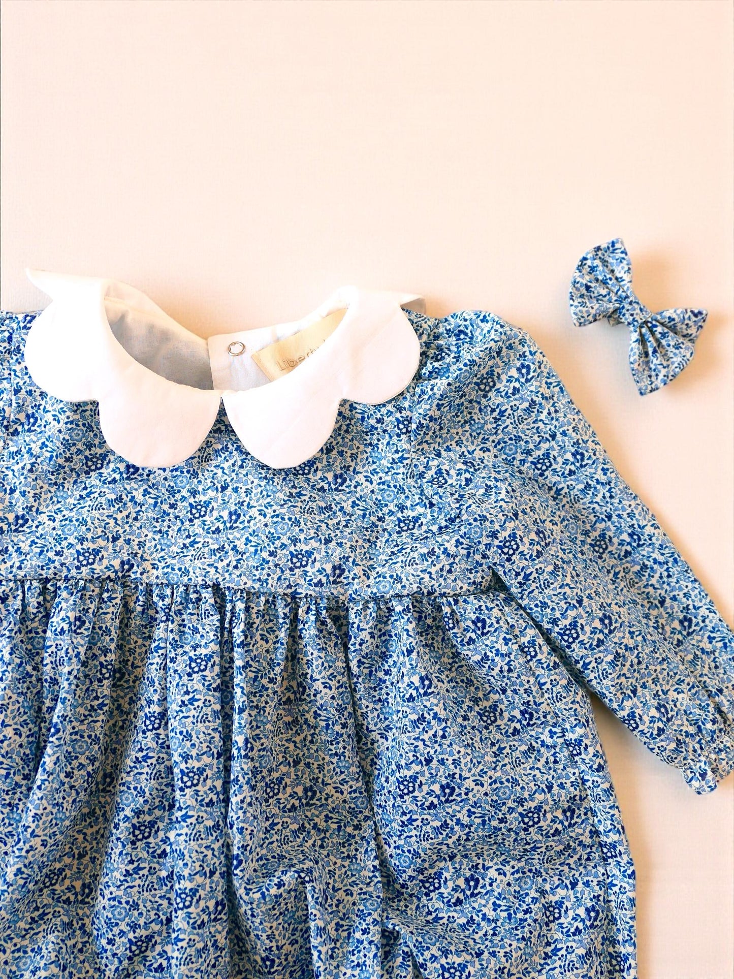 Long Sleeve Liberty London Baby Bubble Romper: Scallop Collar Onesie, Floral Print