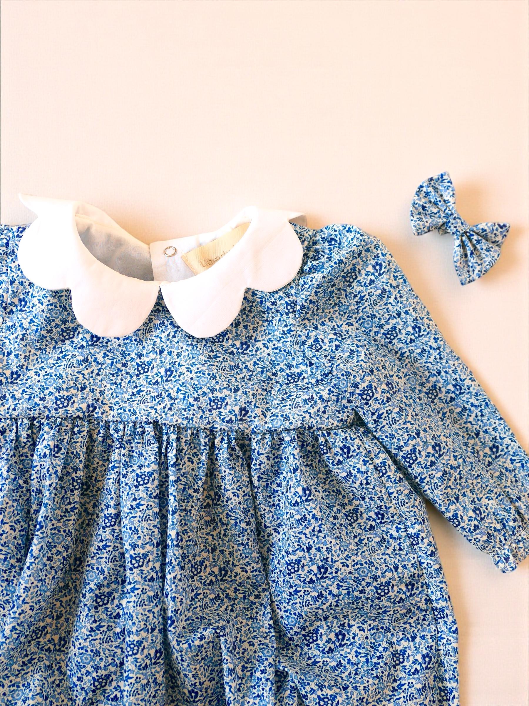 Long Sleeve Liberty London Baby Bubble Romper: Scallop Collar Onesie, Floral Print