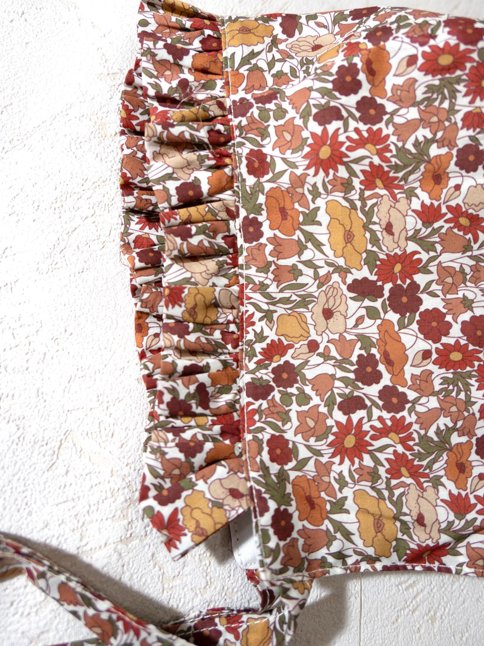 Liberty London Ditsy Floral Print Ruffle Brim Bonnet, Handmade Rust Mustard Cotton Sun Hat