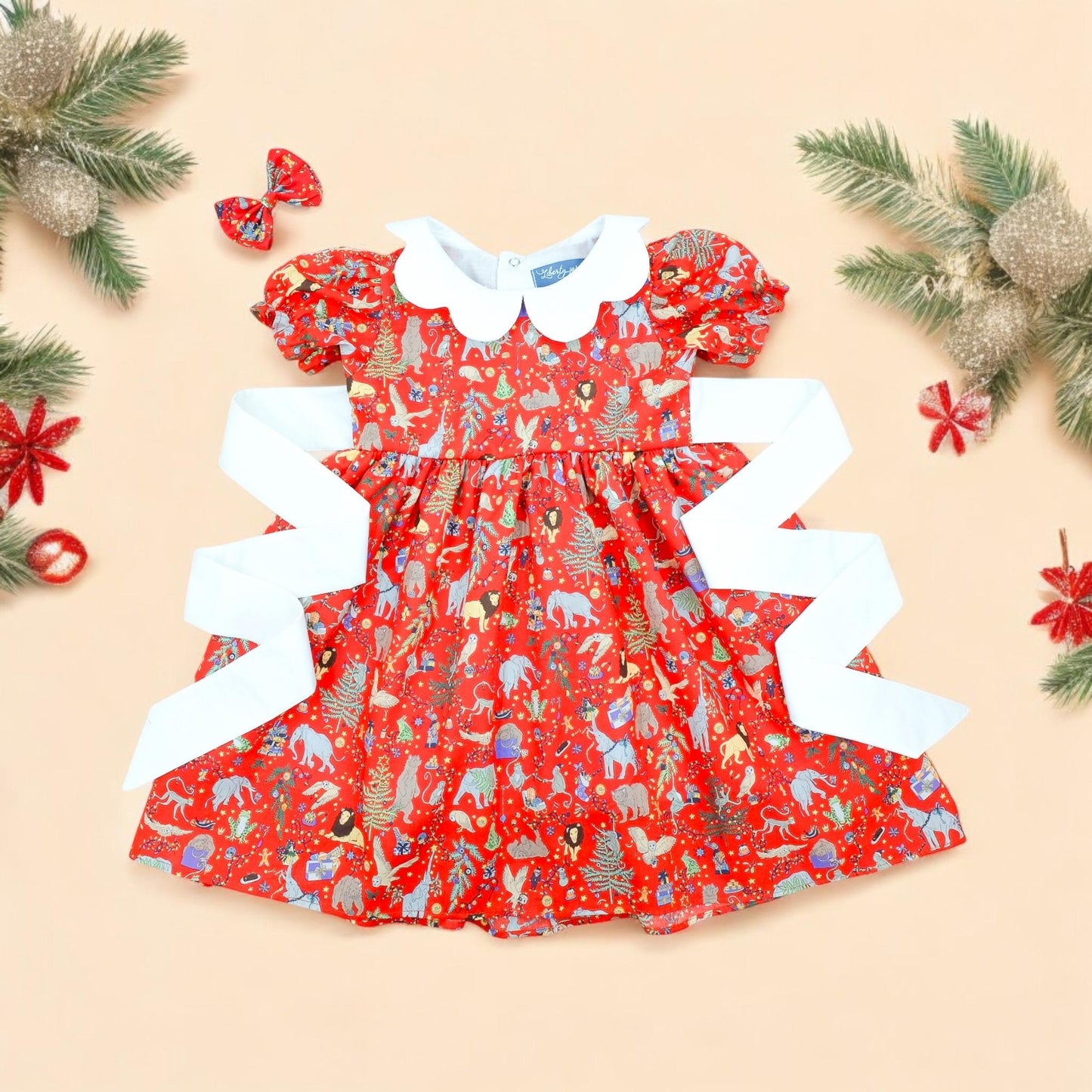 CHRISTMAS Liberty London Dress: Short Puffy Sleeve, Scallop Collar