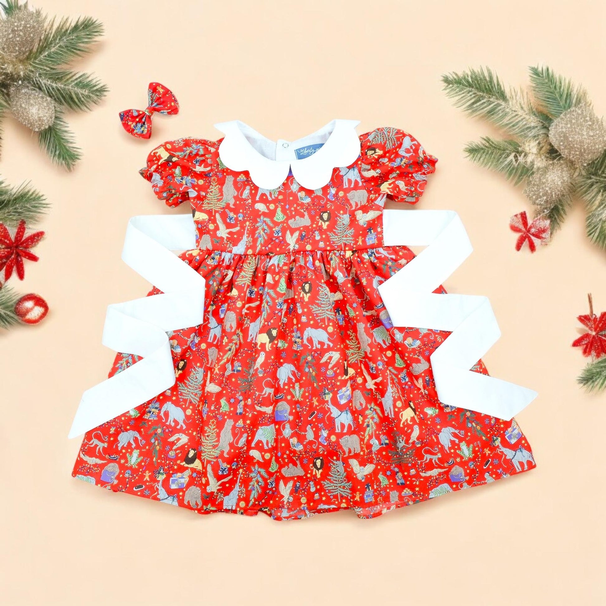 CHRISTMAS Liberty London Dress: Short Puffy Sleeve, Scallop Collar