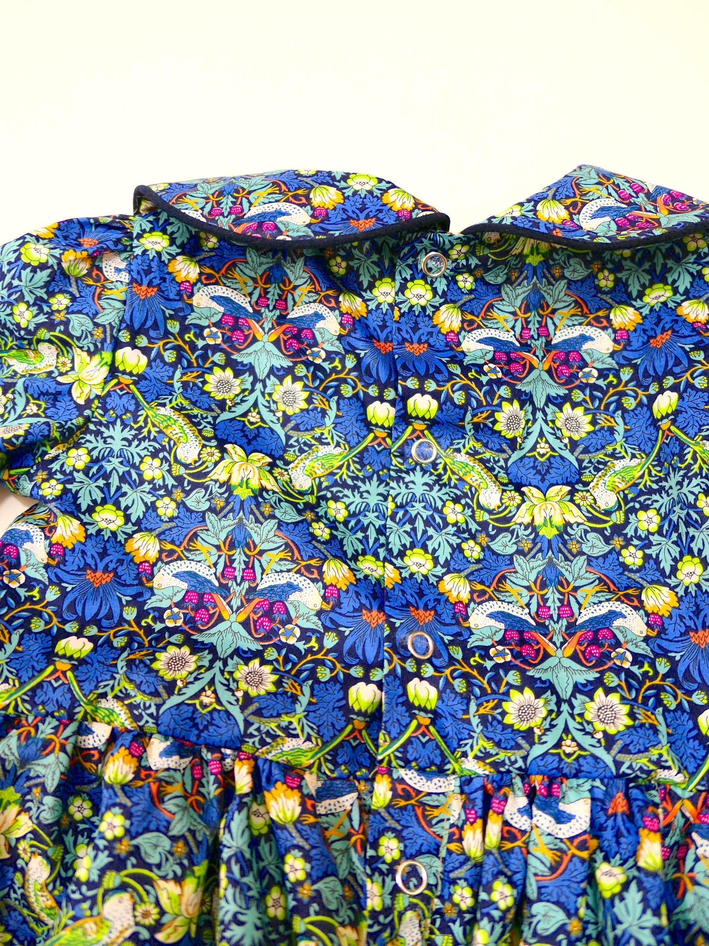 Liberty Overalls Long Sleeves Peter Pan Collar: Strawberry Thief Print