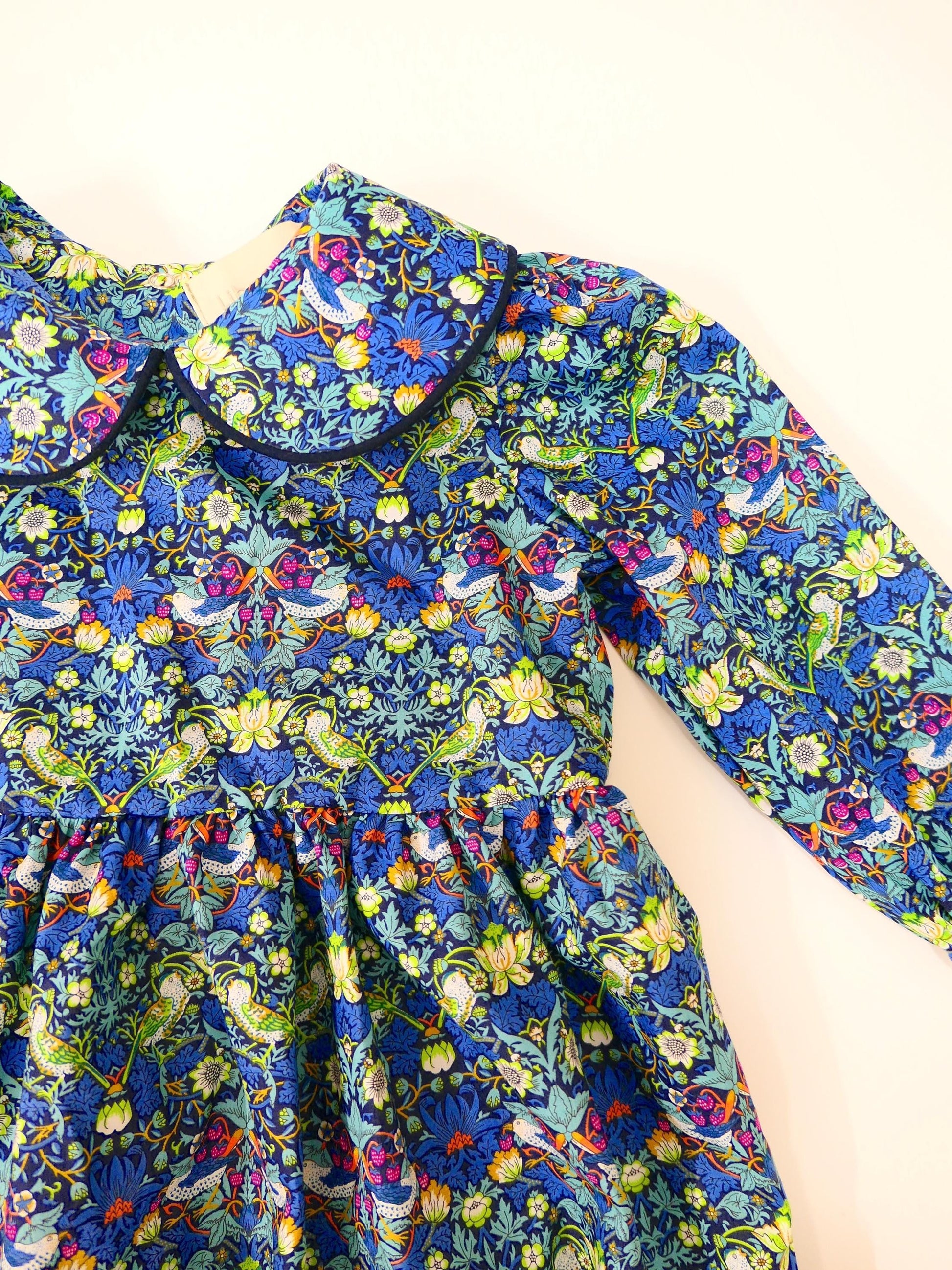 Liberty Overalls Long Sleeves Peter Pan Collar: Strawberry Thief Print