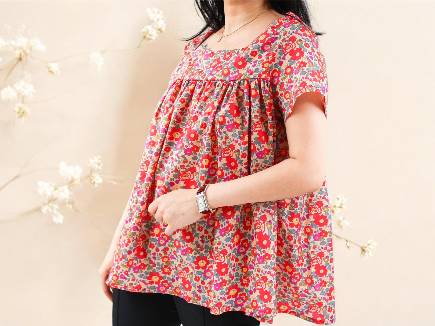 Liberty Floral Smock Top Square Neck Short Sleeve