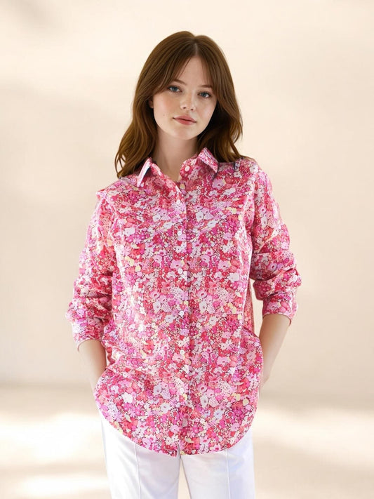 Liberty London Long Sleeve Shirt: Ditsy Botanical Dress Shirt, Button Through Top