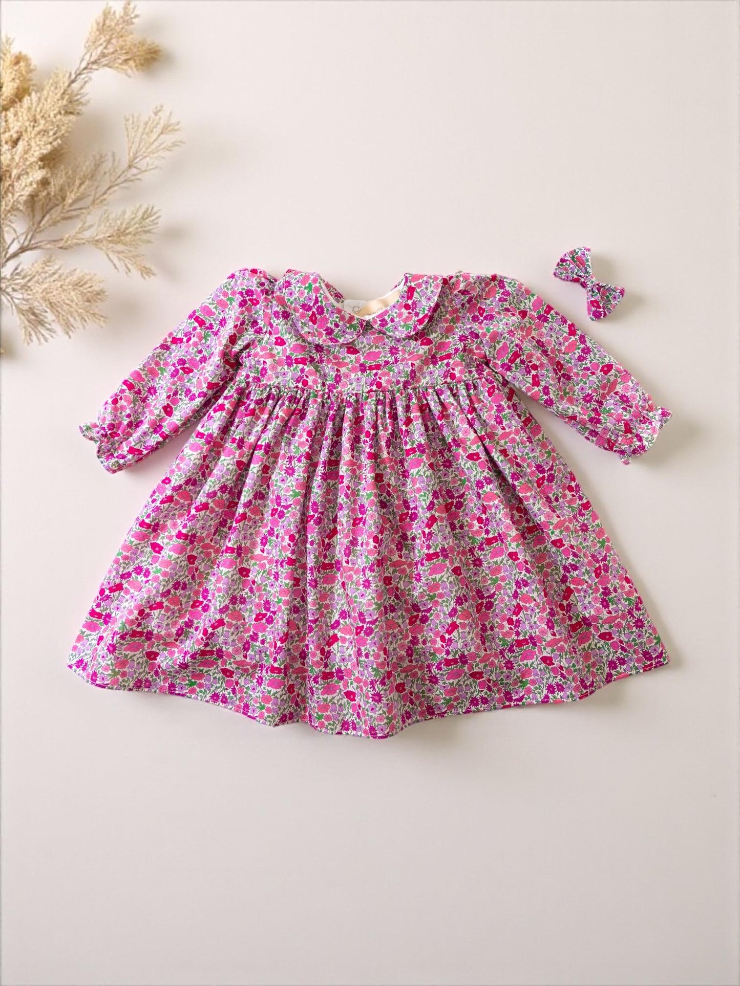 Liberty London Long Sleeves Floral Print Dress, Peter Pan Collar Cotton Tana Lawn Dress