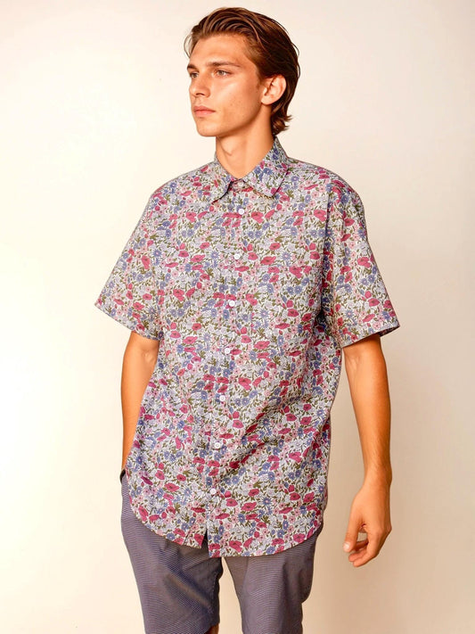 Liberty London Floral Cotton Men's Shirt: Short Sleeve Button-Up