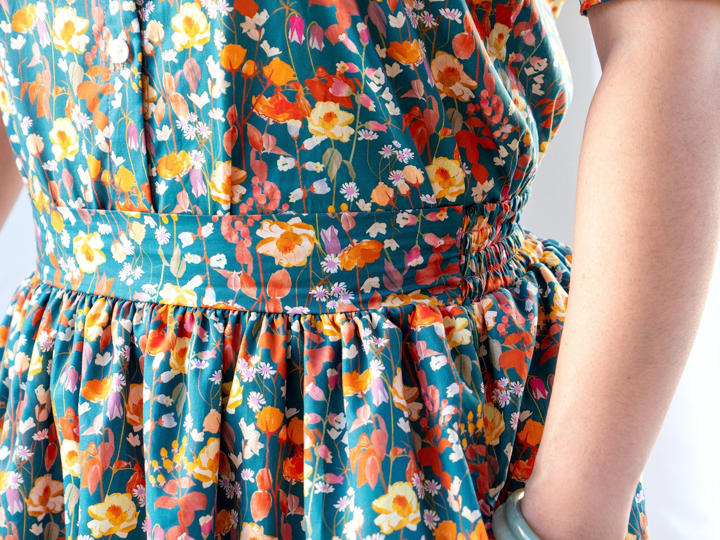 Liberty London Floral Midi Skirt, Elastic Waist Cotton A-Line