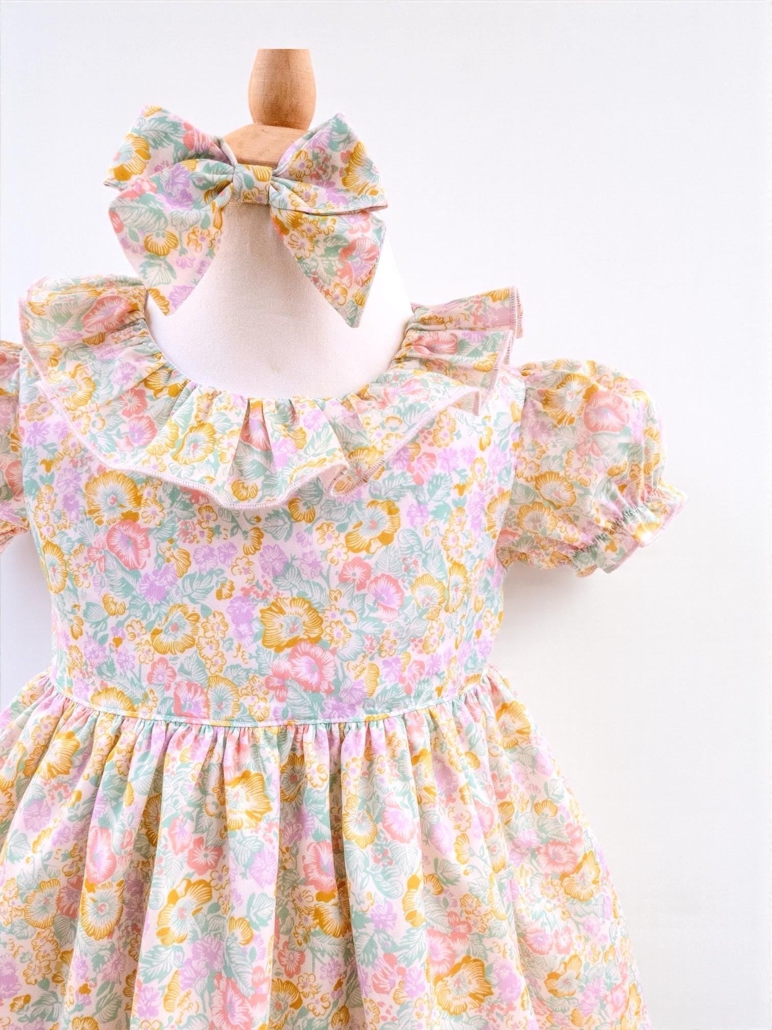 Liberty London Handmade Special Occasion Dress, Short-sleeved Collared Gown, Sustainable Handmade Eco-friendly Children Clothing