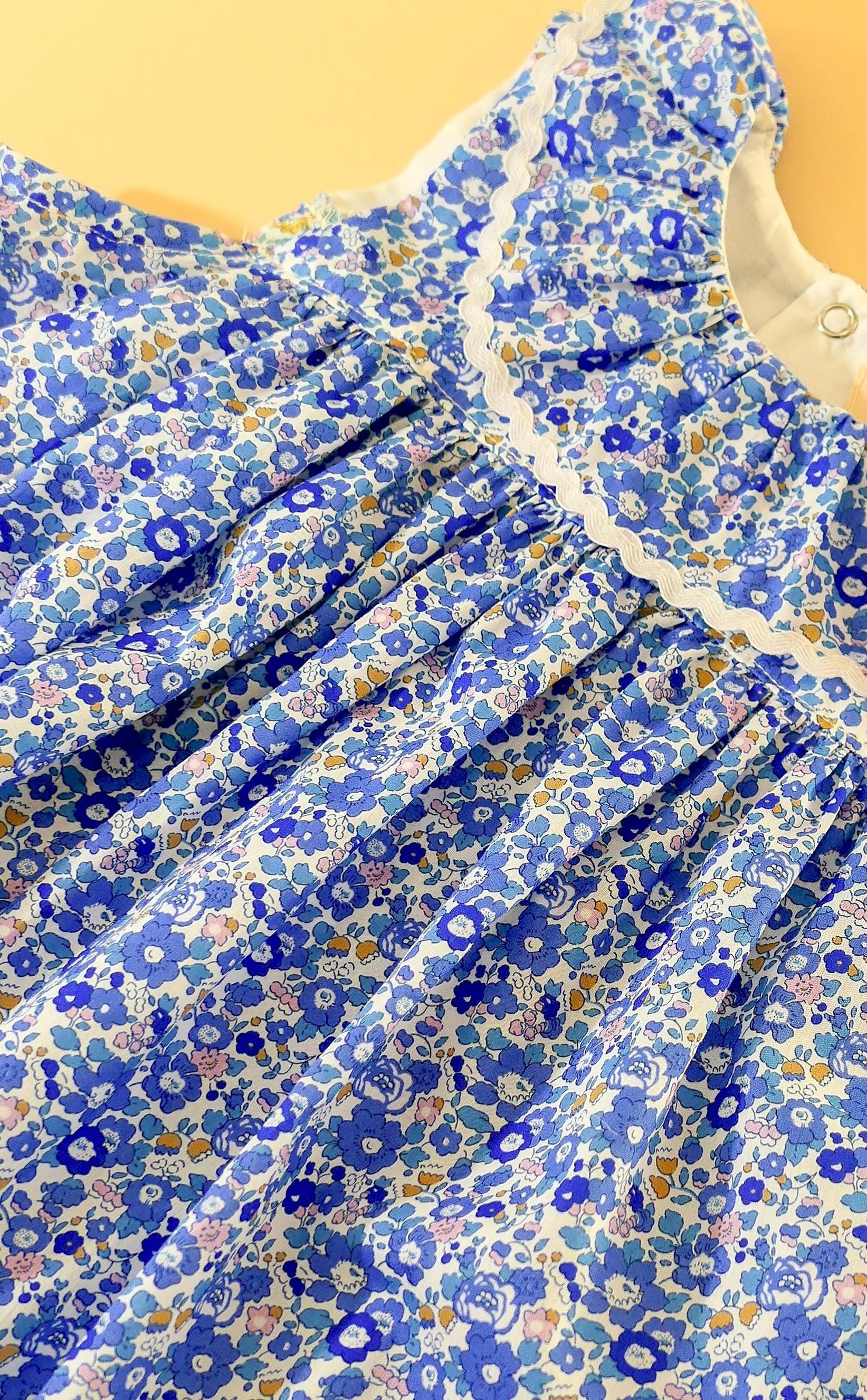 Liberty Ditsy Print Overalls Ruffle Collar