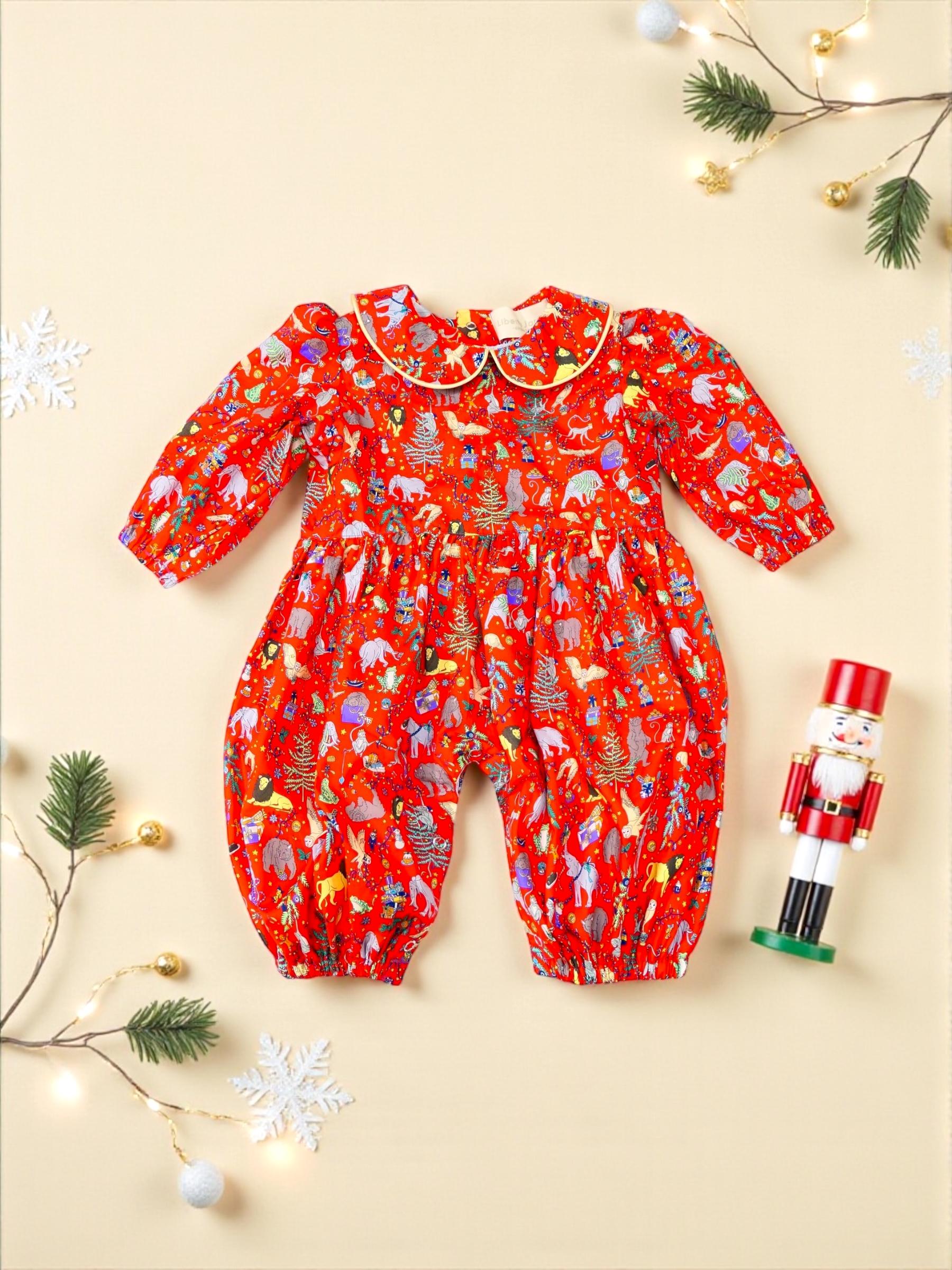 CHRISTMAS Liberty Overalls Long Sleeves Peter Pan Collar