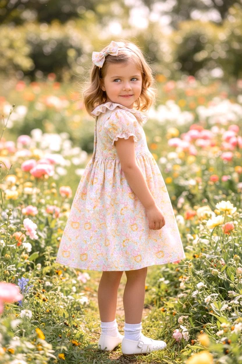 Liberty London Floral Baby Dress, Ruffle Collar, Balloon Sleeves, Size 2Y