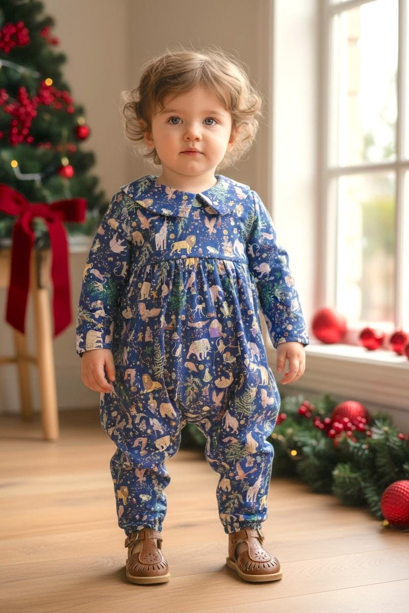 CHRISTMAS Liberty Overalls Long Sleeves Peter Pan Collar