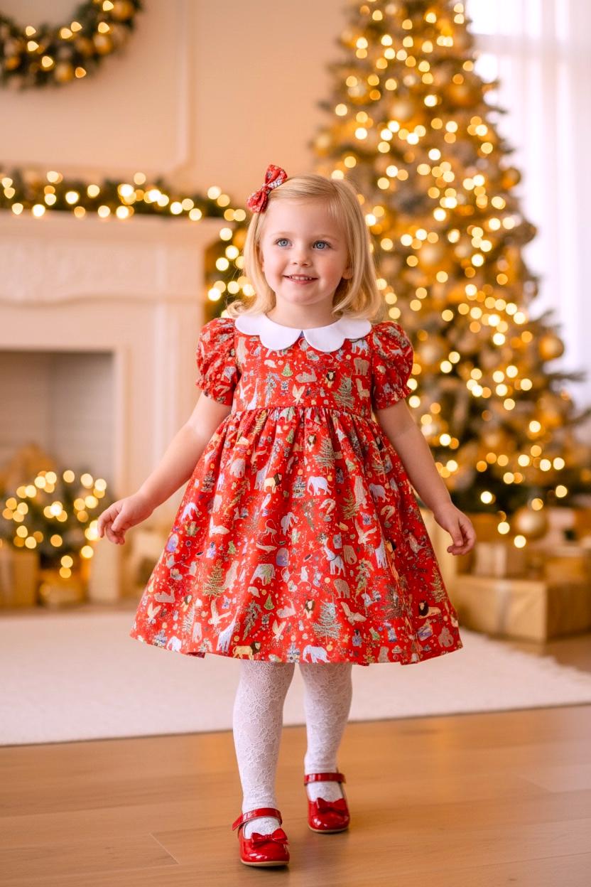 CHRISTMAS Liberty London Dress: Short Puffy Sleeve, Scallop Collar