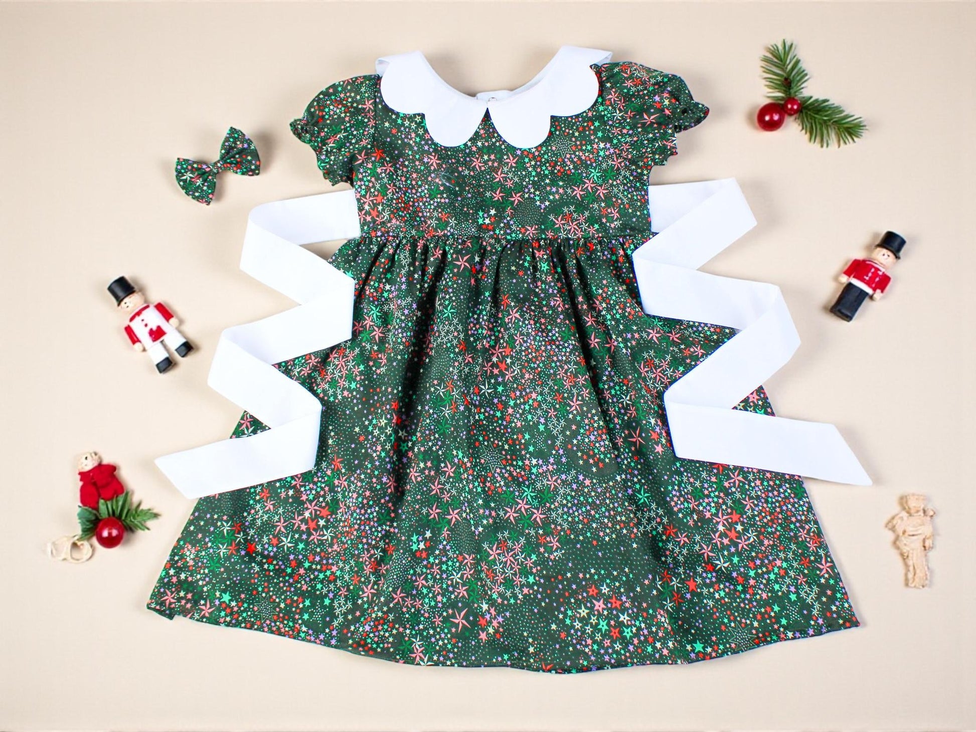 CHRISTMAS Liberty London Dress: Short Puffy Sleeve, Scallop Collar