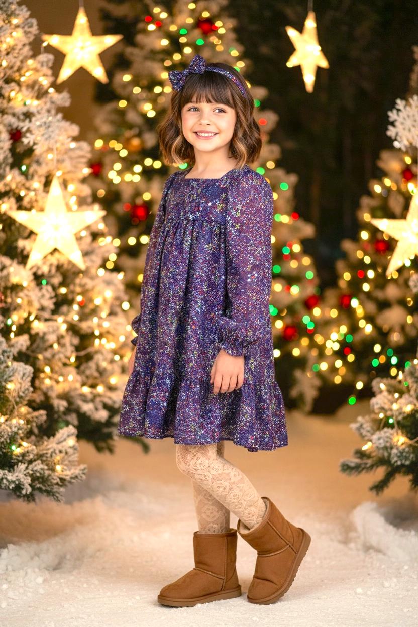 CHRISTMAS Liberty London Dress: Long Puffy Sleeve, Square Neck Tiered Dress