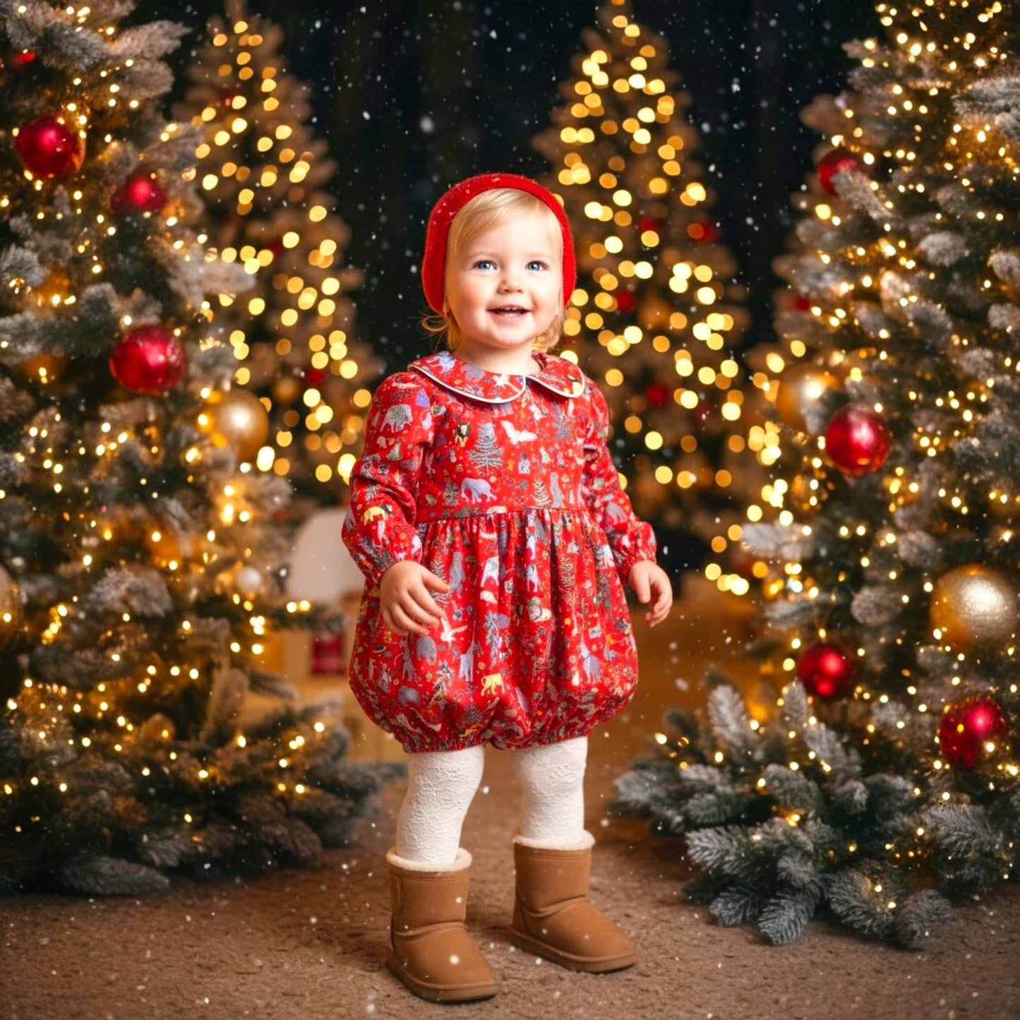 CHRISTMAS Liberty Bubble Romper: Long Sleeve, Peter Pan Collar