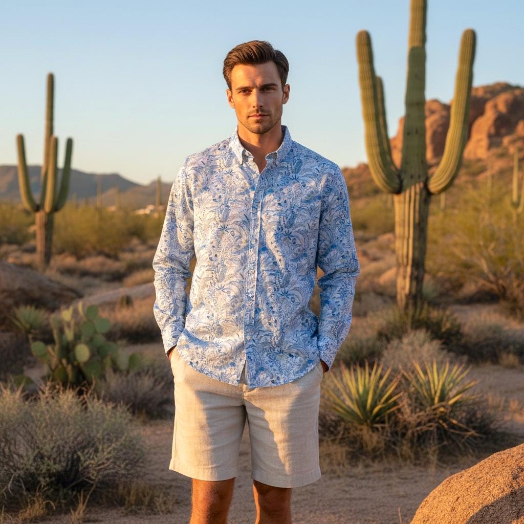 Liberty London Men Long Sleeve Button Up Shirt: Botanical Floral Print