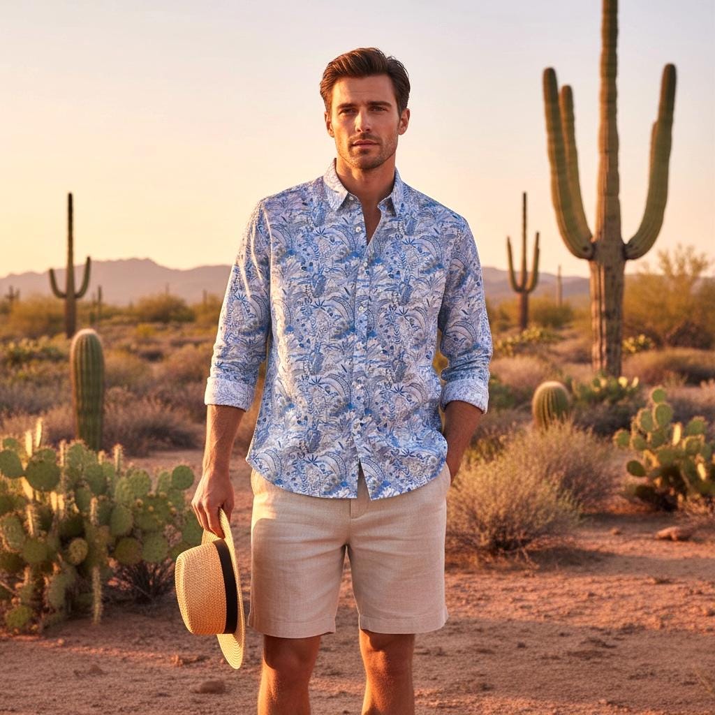 Liberty London Men Long Sleeve Button Up Shirt: Botanical Floral Print