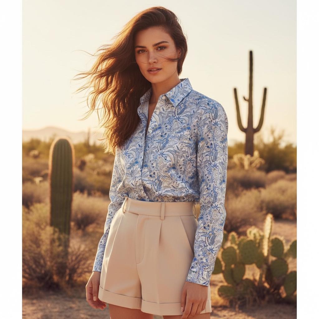 Liberty Print Woman Shirt Long Sleeve: Floral Print, Button Through Blouse