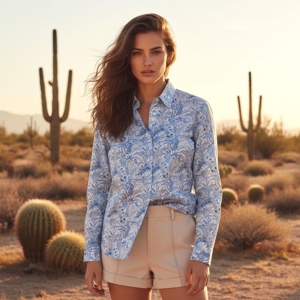 Liberty Print Woman Shirt Long Sleeve: Floral Print, Button Through Blouse