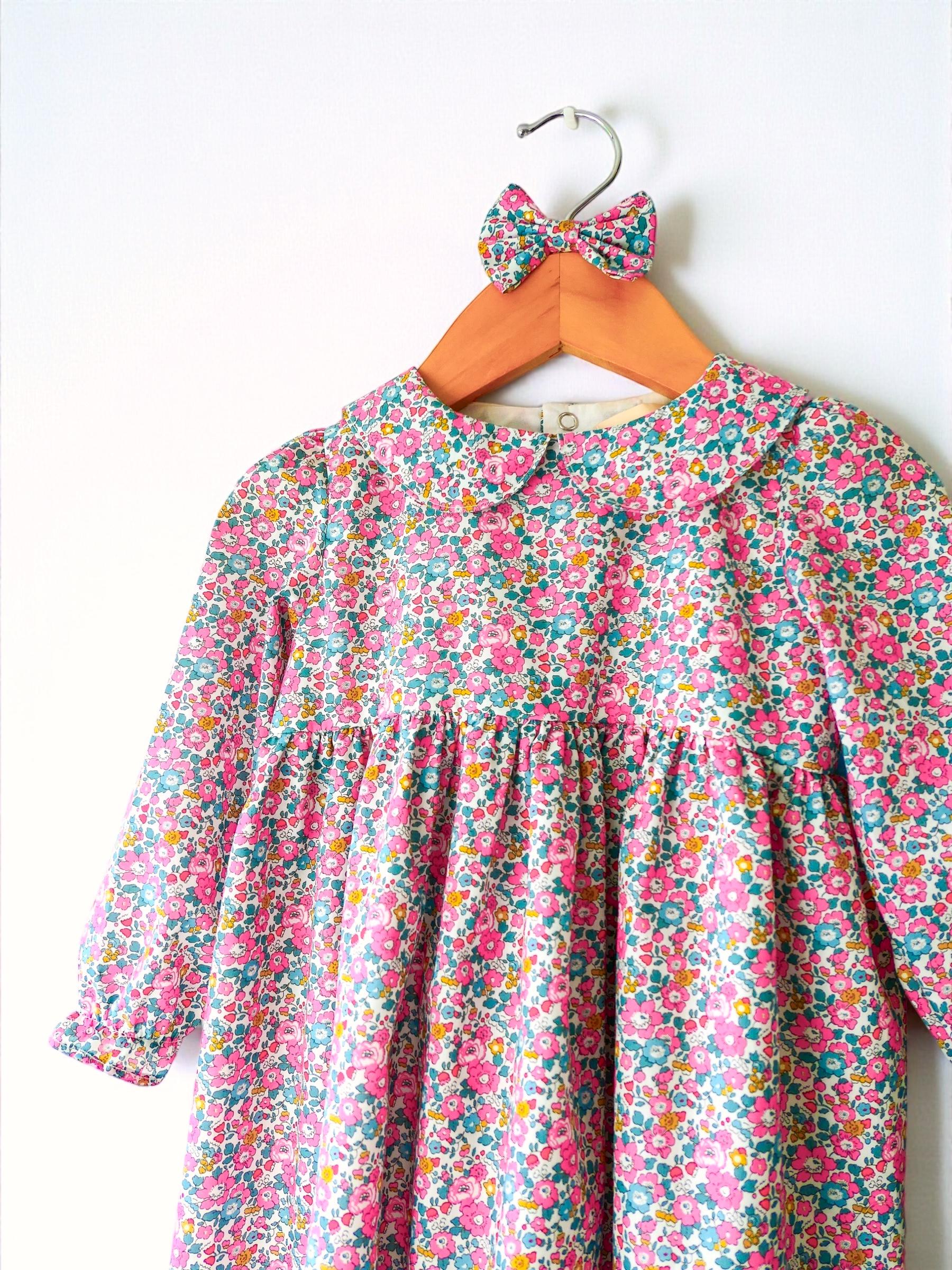 Liberty Long Sleeve Dress Peter Pan Collar: Autumn Winter Dress, Ditsy Floral Print