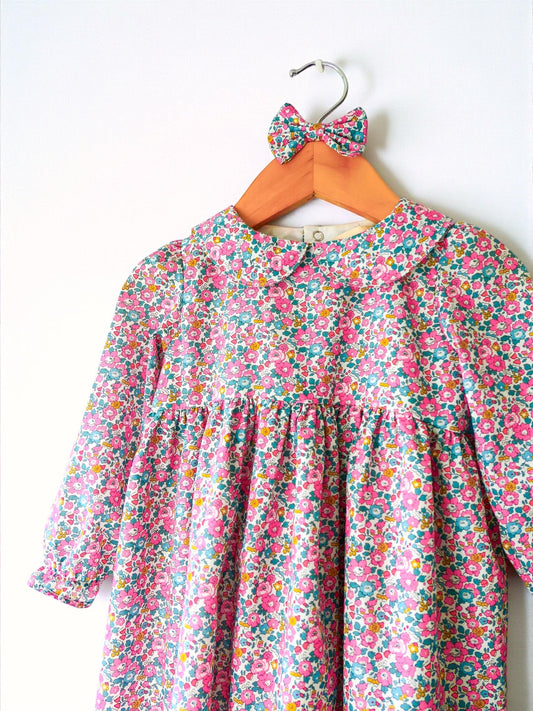 Liberty Long Sleeve Dress Peter Pan Collar: Autumn Winter Dress, Ditsy Floral Print