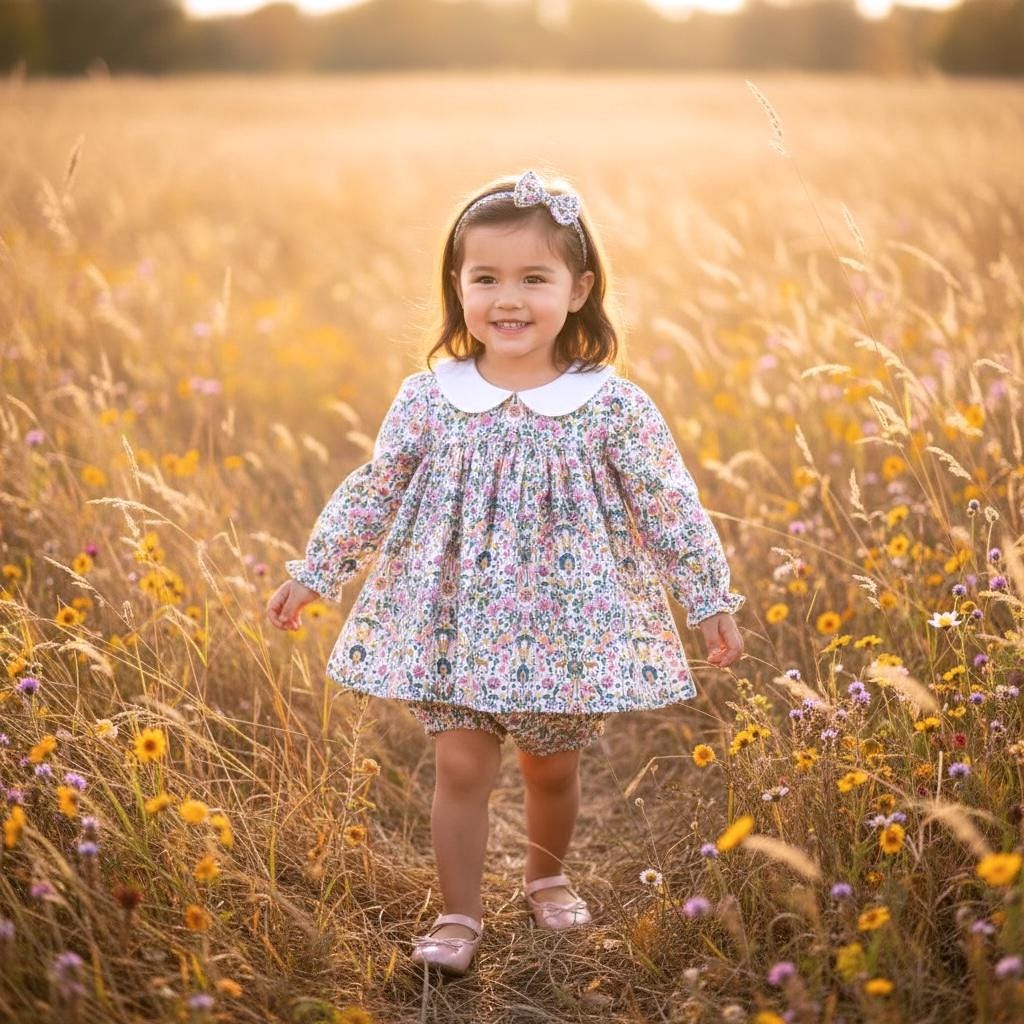 Liberty Floral Girl Blouse Bloomer Set: Cotton Tana Lawn, Peter Pan Collar