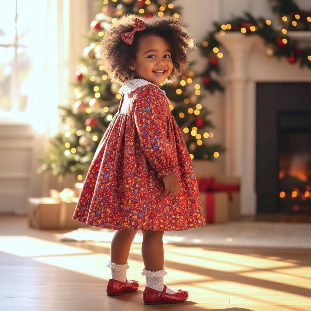 CHRISTMAS Liberty London Dress: Peter Pan Collar, Long Puffy Sleeve