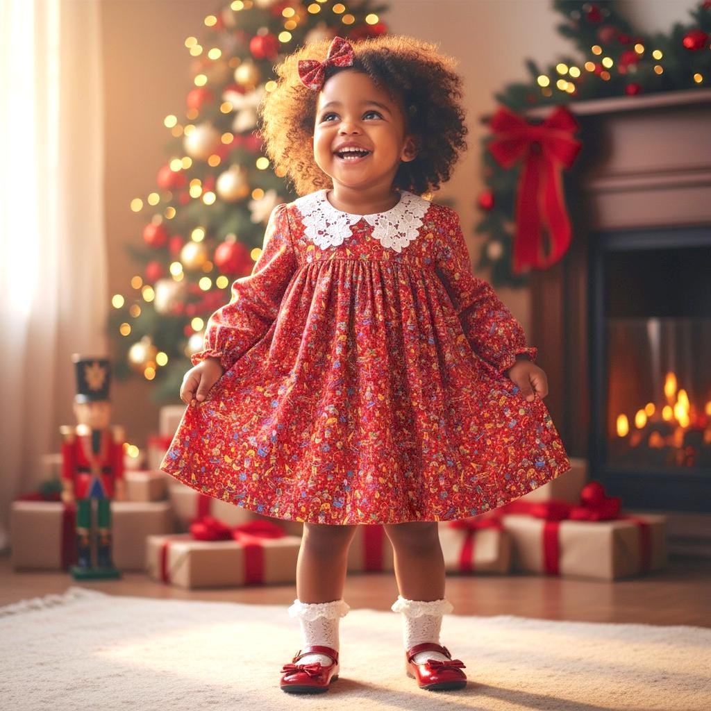 CHRISTMAS Liberty London Dress: Peter Pan Collar, Long Puffy Sleeve