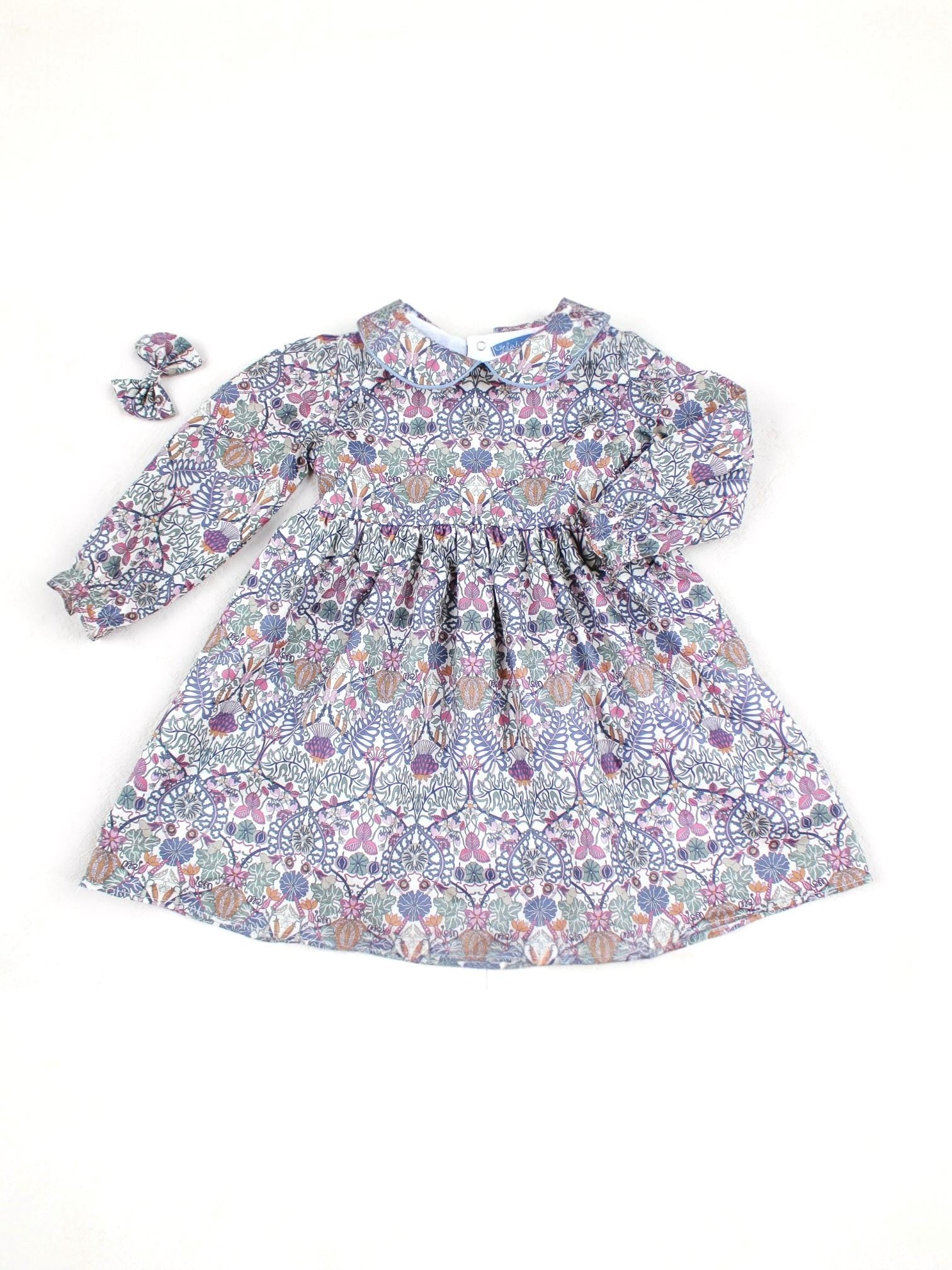 Liberty Floral Print Dress: Peter Pan Collar, Long Puffy Sleeve
