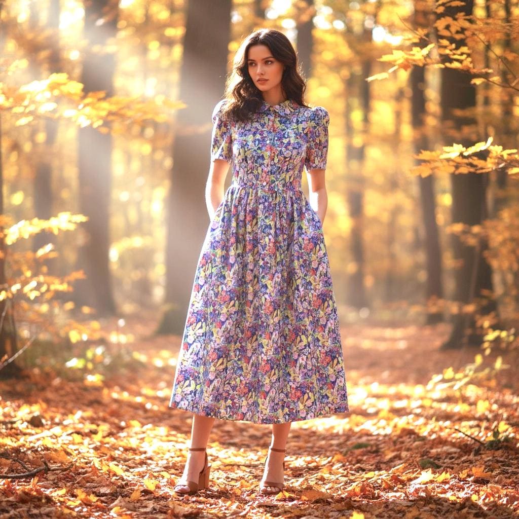 Maxi Liberty Shirt Dress Peter Pan Collar Short Sleeve: Floral Print