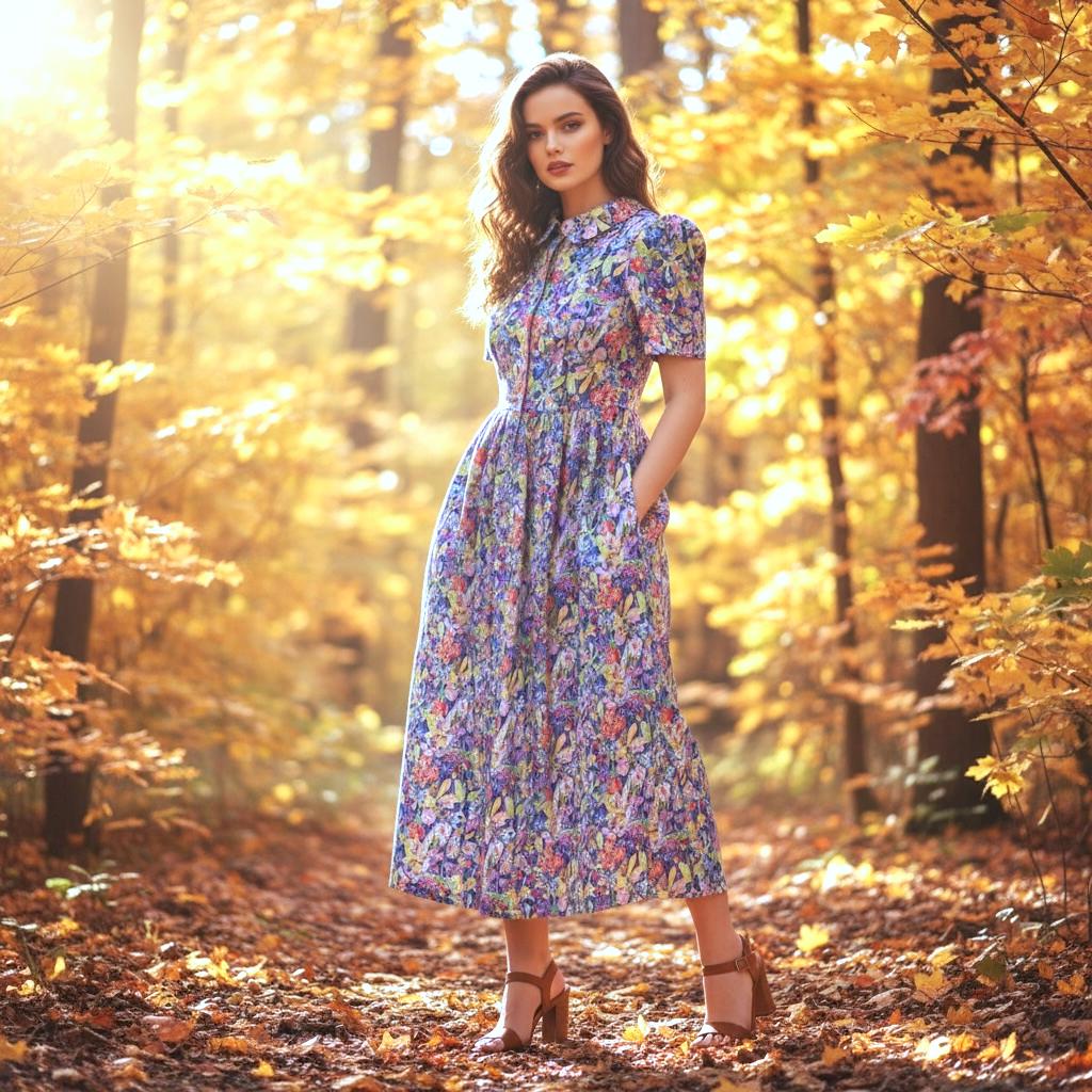 Maxi Liberty Shirt Dress Peter Pan Collar Short Sleeve: Floral Print