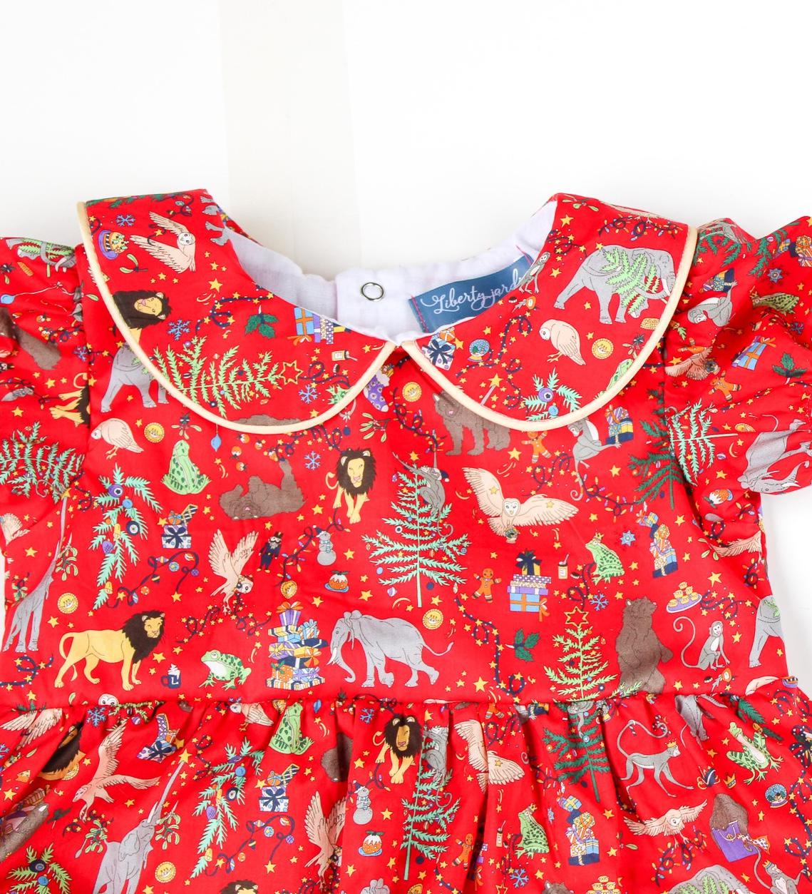 CHRISTMAS Liberty Bubble Romper: Long Sleeve, Peter Pan Collar