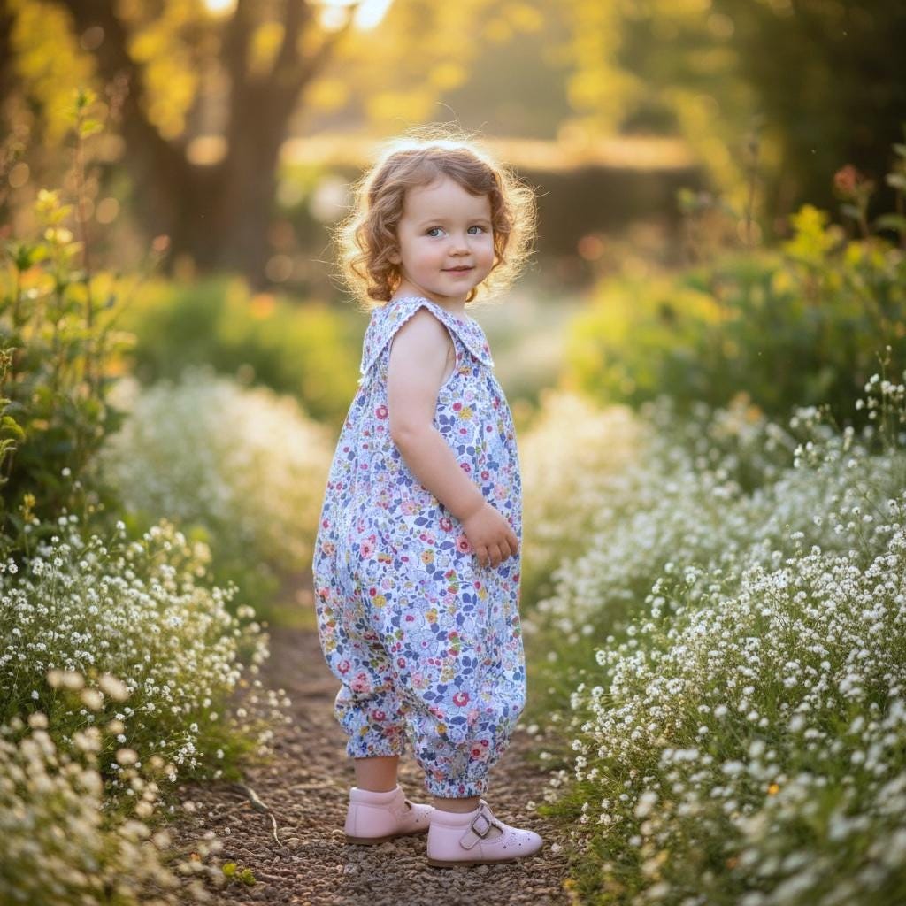 Liberty Floral Print Fabric Overalls: Ruffle Collar, Sleeveless Dungarees