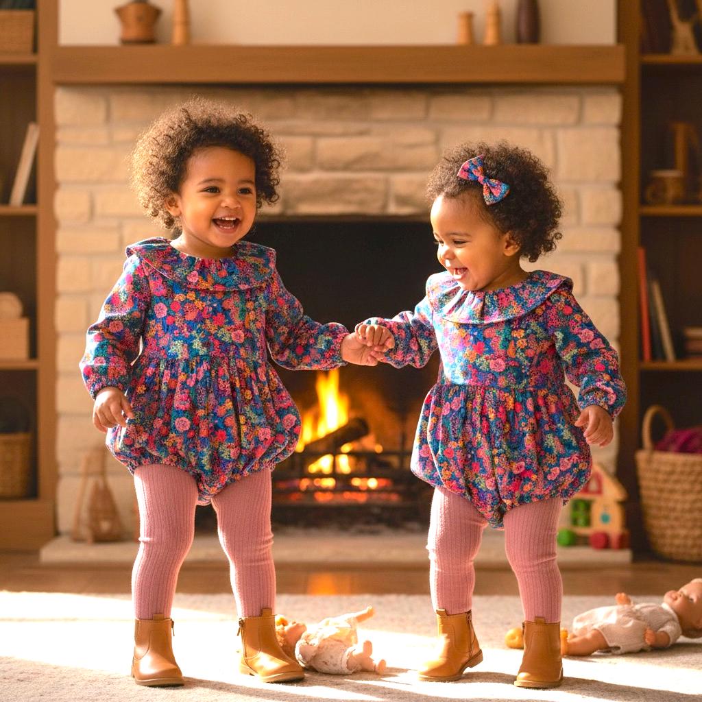 TWINS Baby Liberty London Bubble Romper: Long Sleeves, Ruffle Collar Playsuit