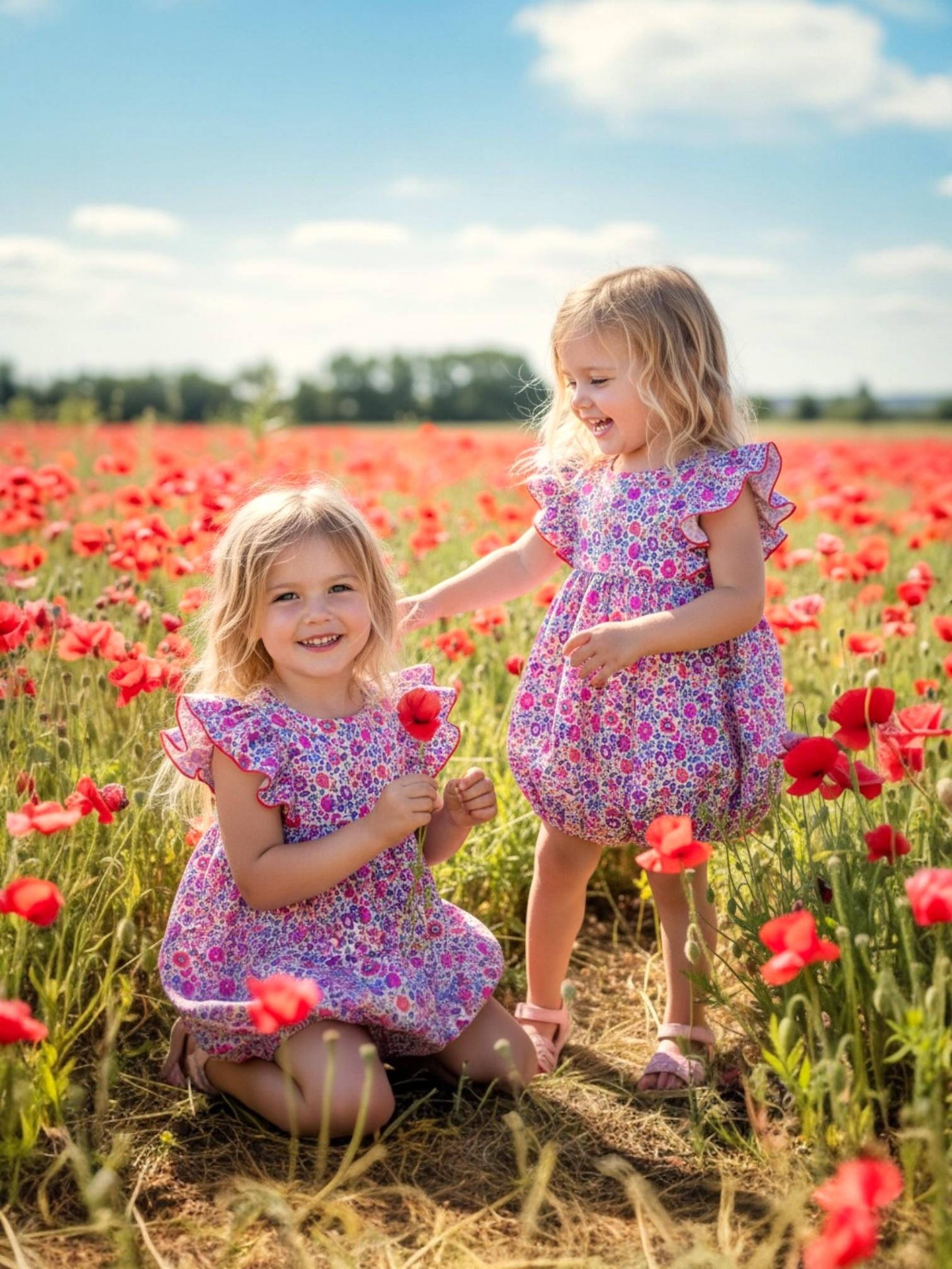 TWINS Baby Liberty Print Bubble Romper: Floral Summer Onesie